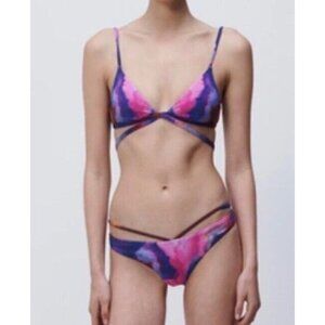 JONATHAN SIMKHAI Sz S Bikini Purple Pink Watercolor Designer Luxury Resortwear。